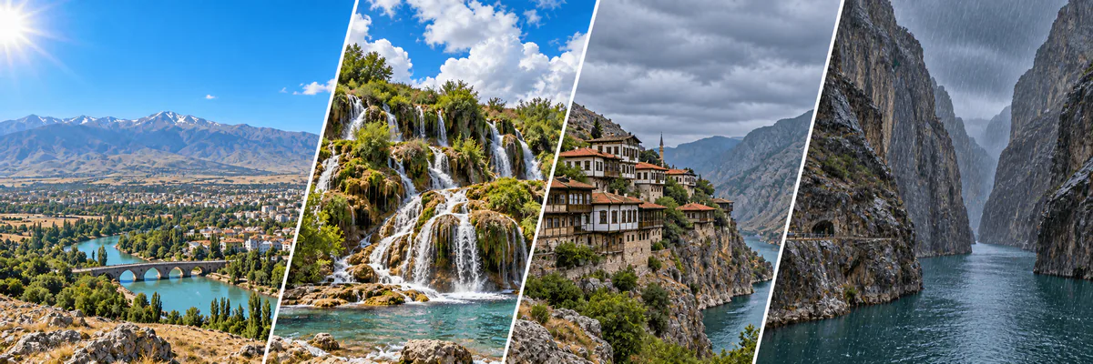 Erzincan manzaraları güneşli, parçalı bulutlu, bulutlu ve yağmurlu havada