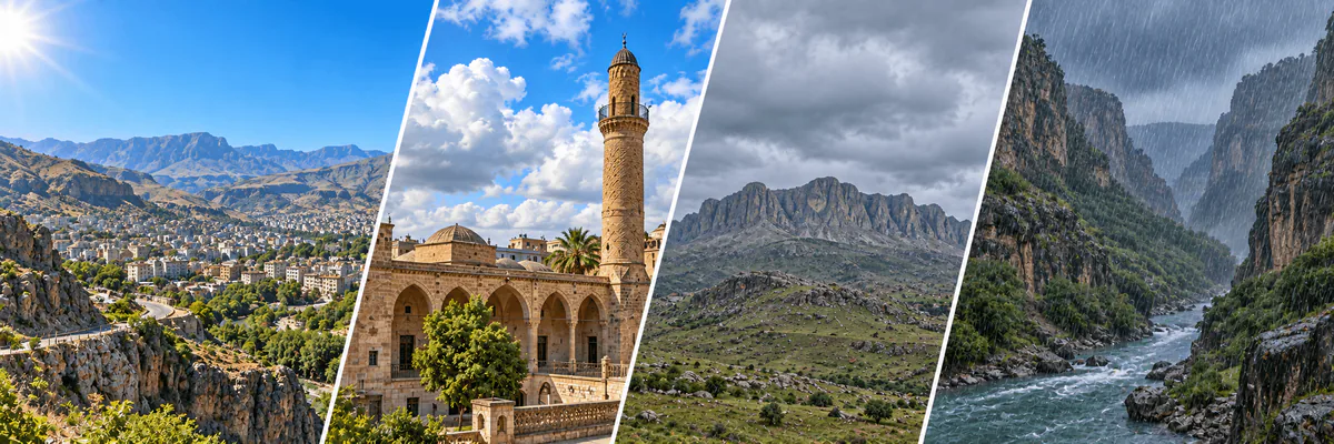Şırnak manzaraları güneşli, parçalı bulutlu, bulutlu ve yağmurlu havada